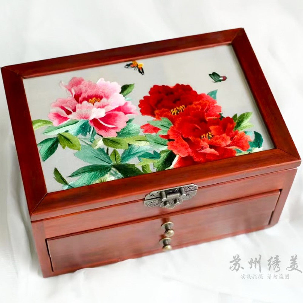 Embroidery jewelry box Chinese classical Suzhou embroidery solid wood storage box accessory three layer storage Suzhou embroidery beauty specialty gift image 8
