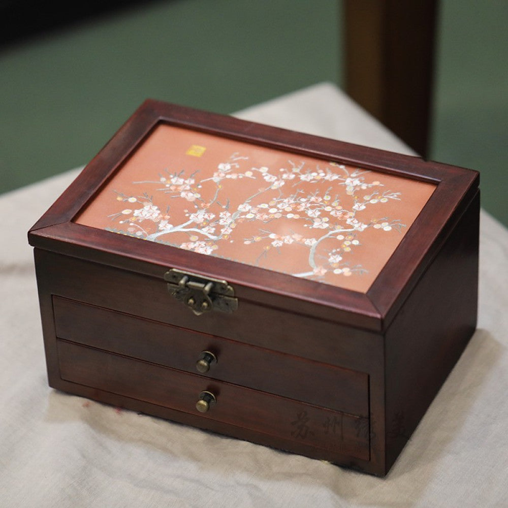 Embroidery jewelry box Chinese classical Suzhou embroidery solid wood storage box accessory three layer storage Suzhou embroidery beauty specialty gift image 20