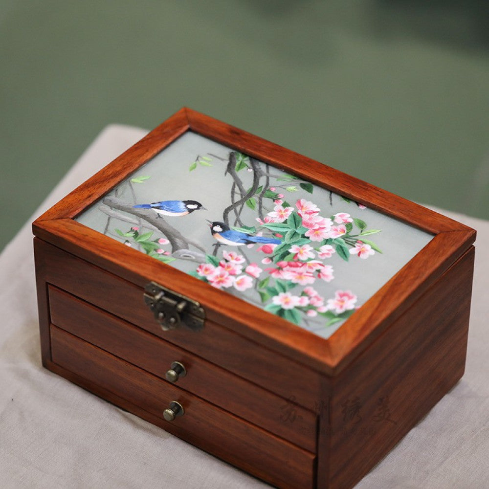 ASAYA3040 Embroidered jewelry box Chinese classical Suzhou embroidery solid wood storage box