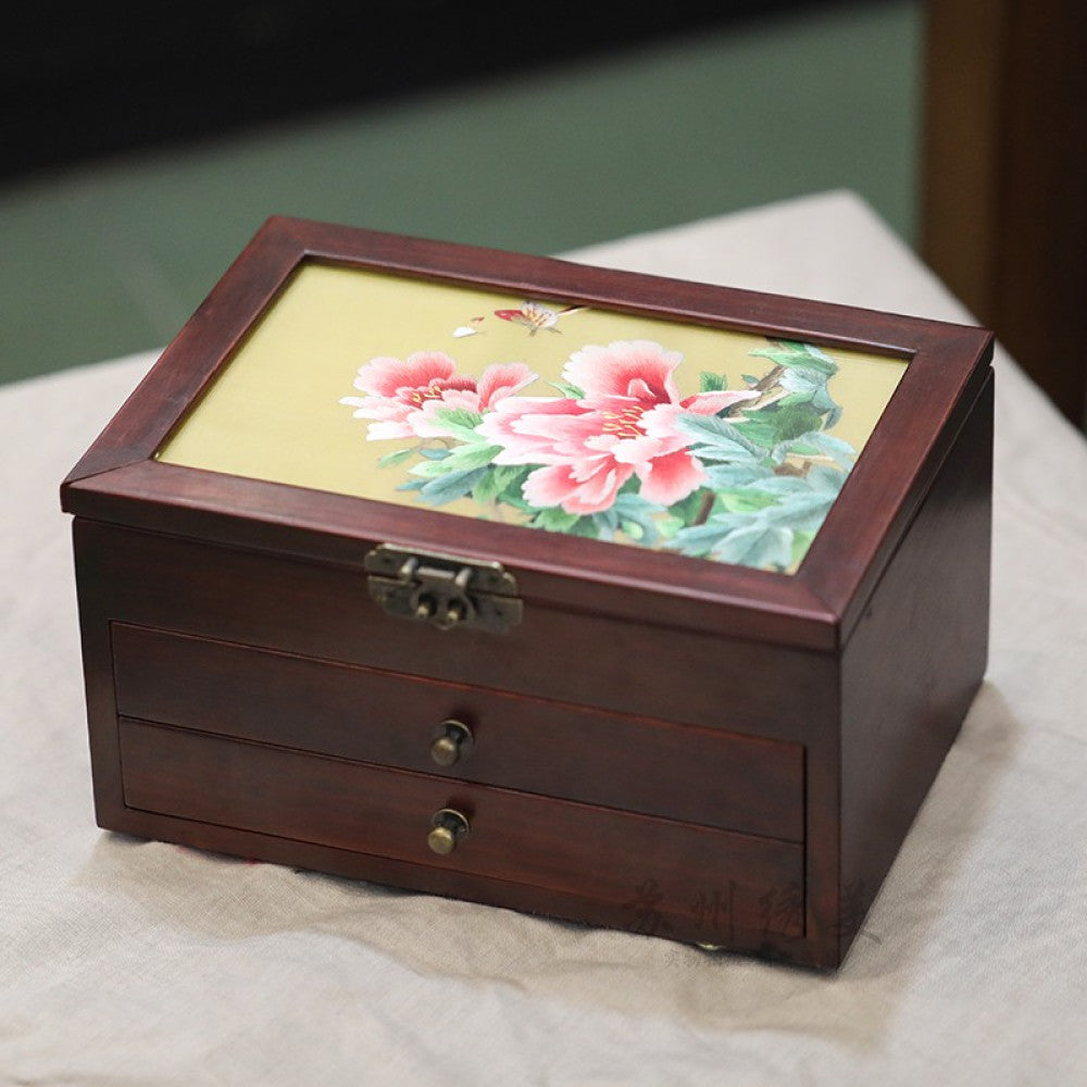 Embroidery jewelry box Chinese classical Suzhou embroidery solid wood storage box accessory three layer storage Suzhou embroidery beauty specialty gift image 25