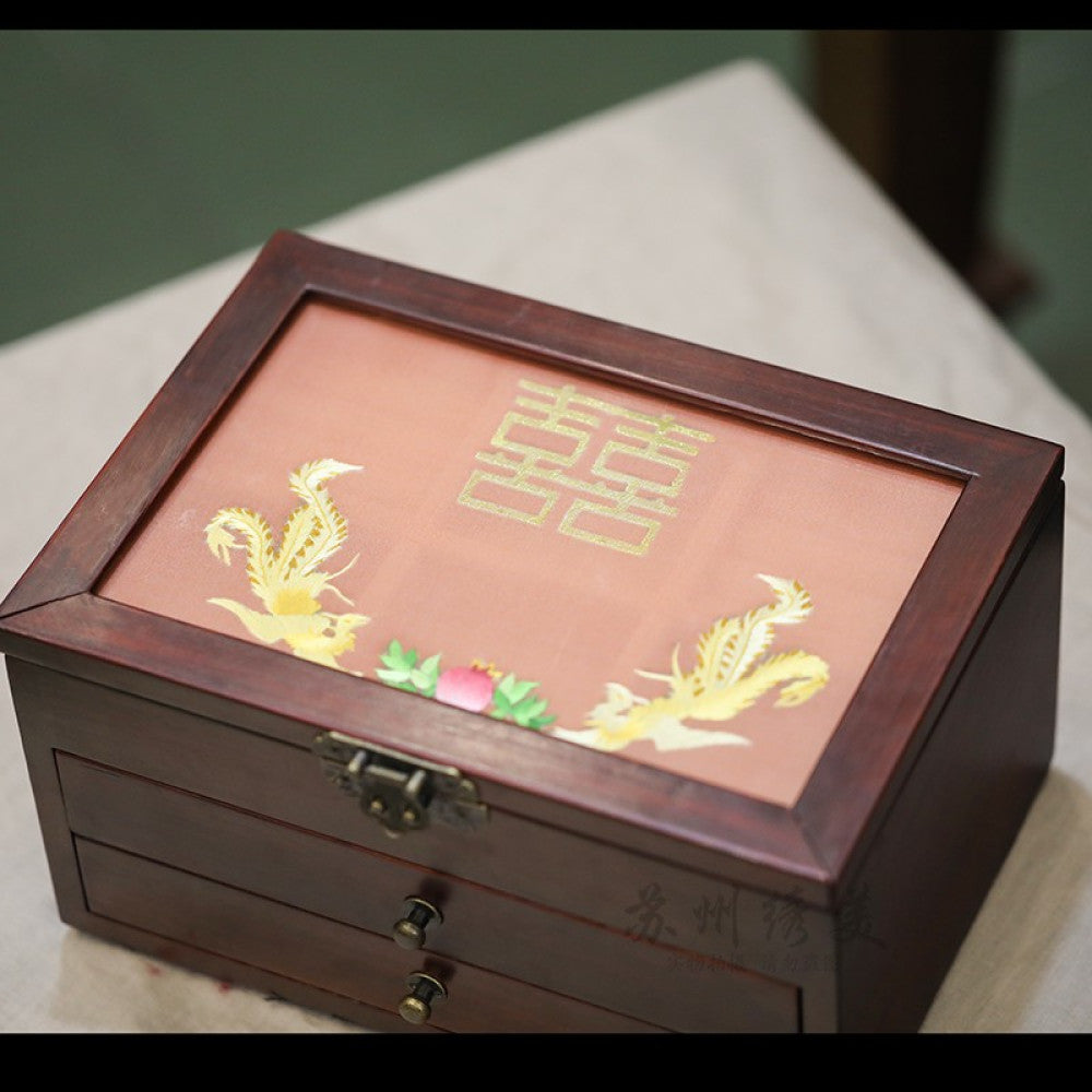 Embroidery jewelry box Chinese classical Suzhou embroidery solid wood storage box accessory three layer storage Suzhou embroidery beauty specialty gift image 27