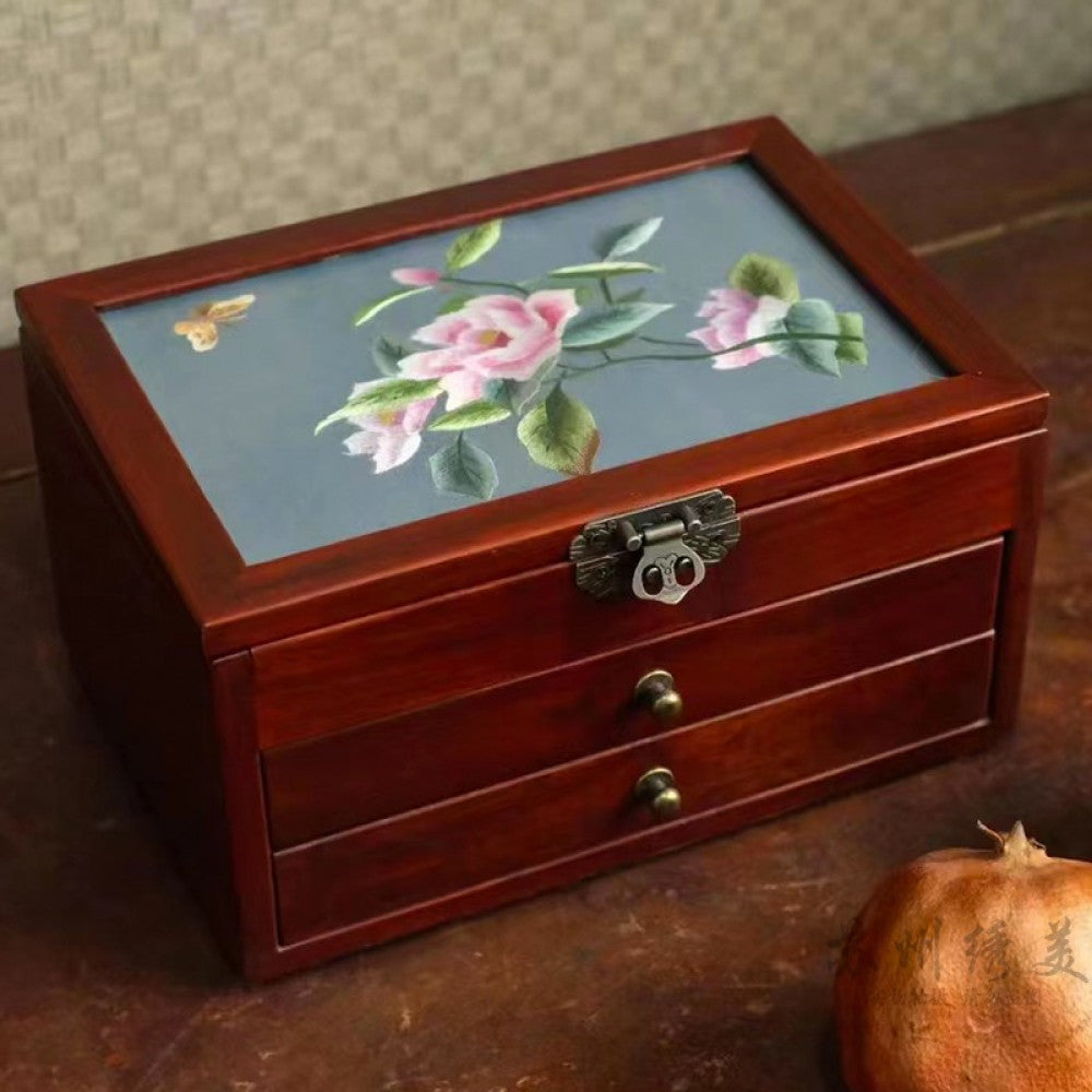 Embroidery jewelry box Chinese classical Suzhou embroidery solid wood storage box accessory three layer storage Suzhou embroidery beauty specialty gift image 28