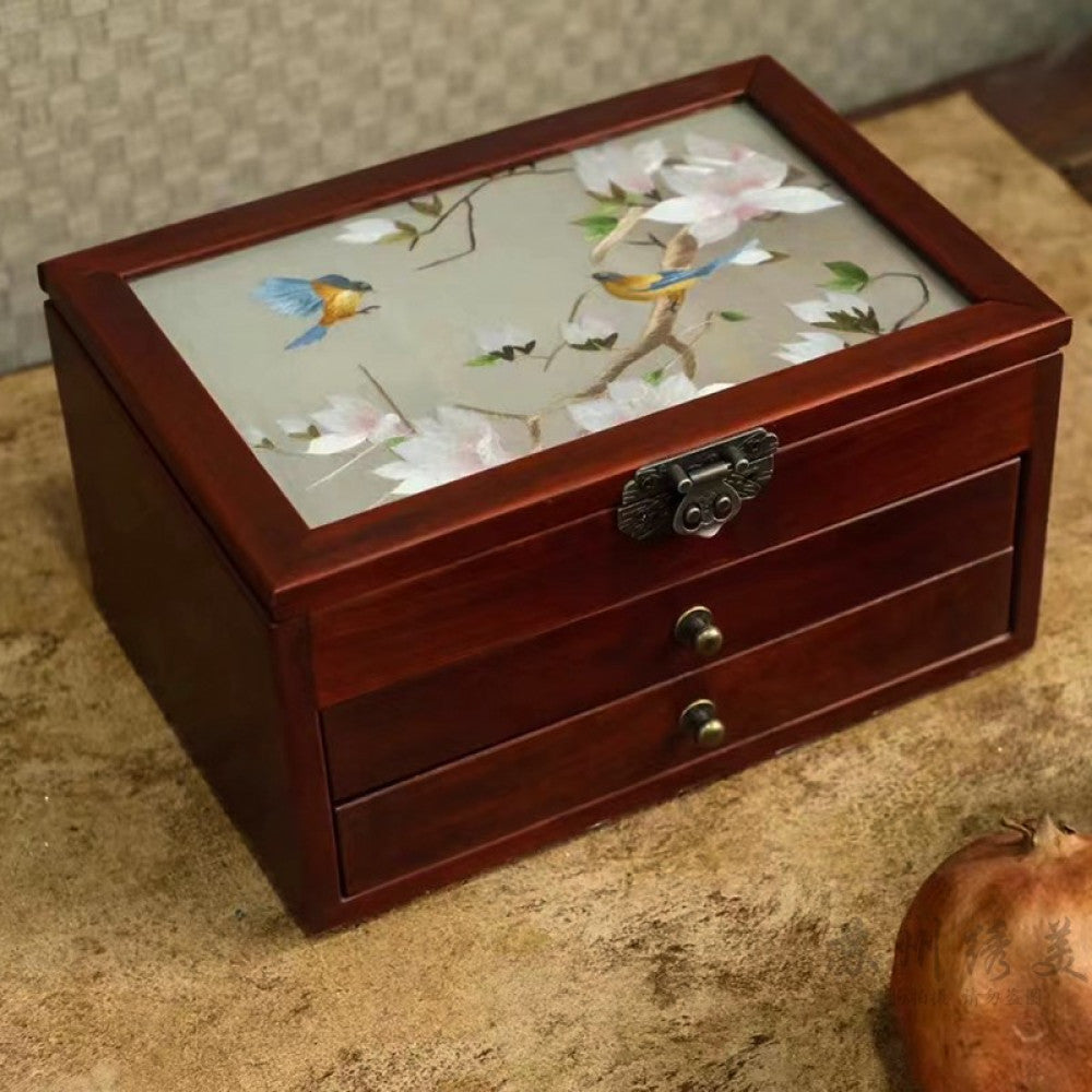 Embroidery jewelry box Chinese classical Suzhou embroidery solid wood storage box accessory three layer storage Suzhou embroidery beauty specialty gift image 32