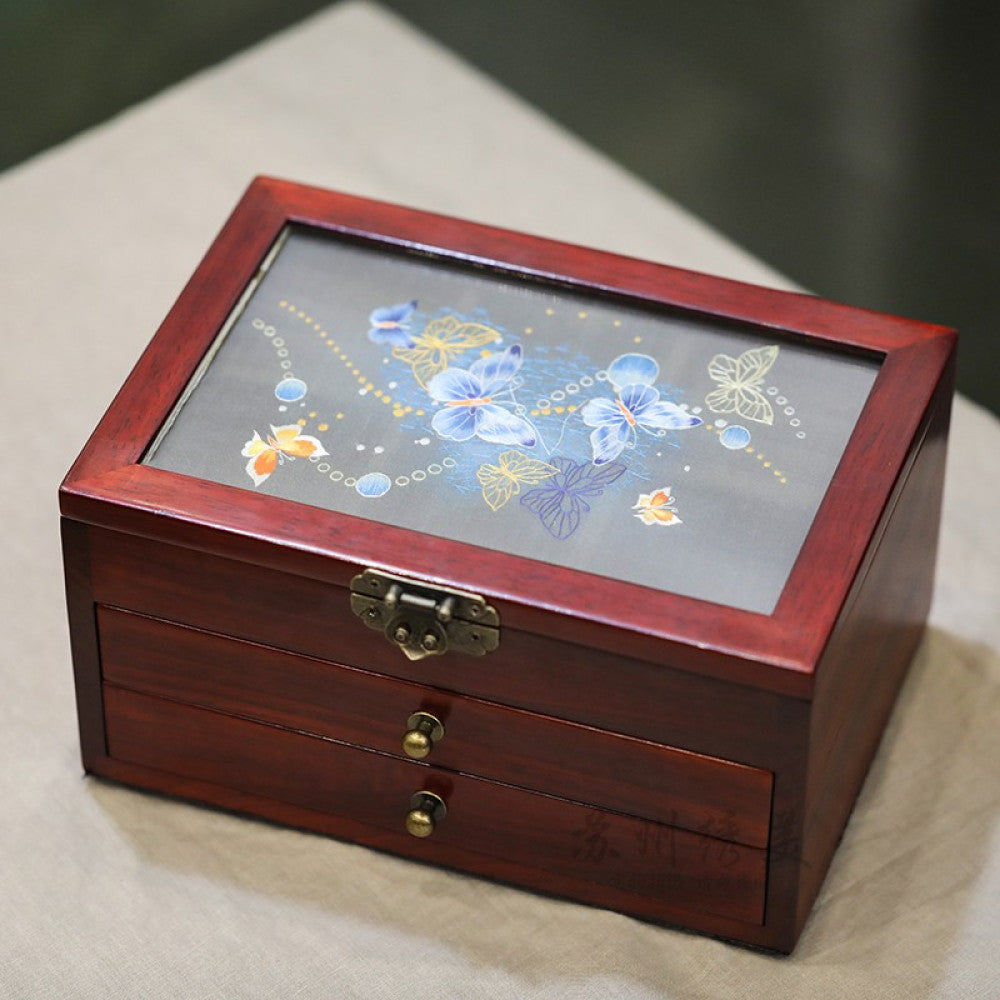 Embroidery jewelry box Chinese classical Suzhou embroidery solid wood storage box accessory three layer storage Suzhou embroidery beauty specialty gift image 34