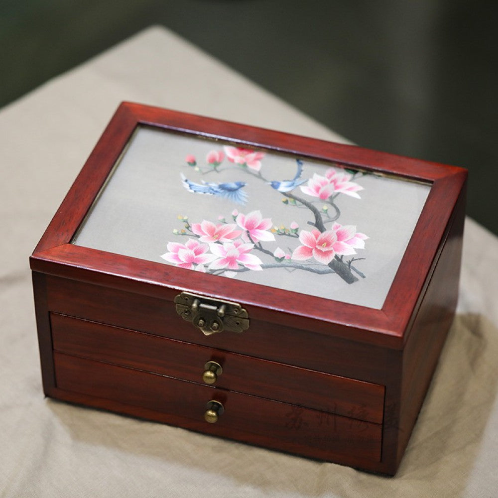 Embroidery jewelry box Chinese classical Suzhou embroidery solid wood storage box accessory three layer storage Suzhou embroidery beauty specialty gift image 36
