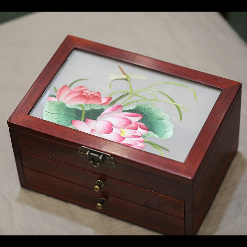 Embroidery jewelry box Chinese classical Suzhou embroidery solid wood storage box accessory three layer storage Suzhou embroidery beauty specialty gift image 38
