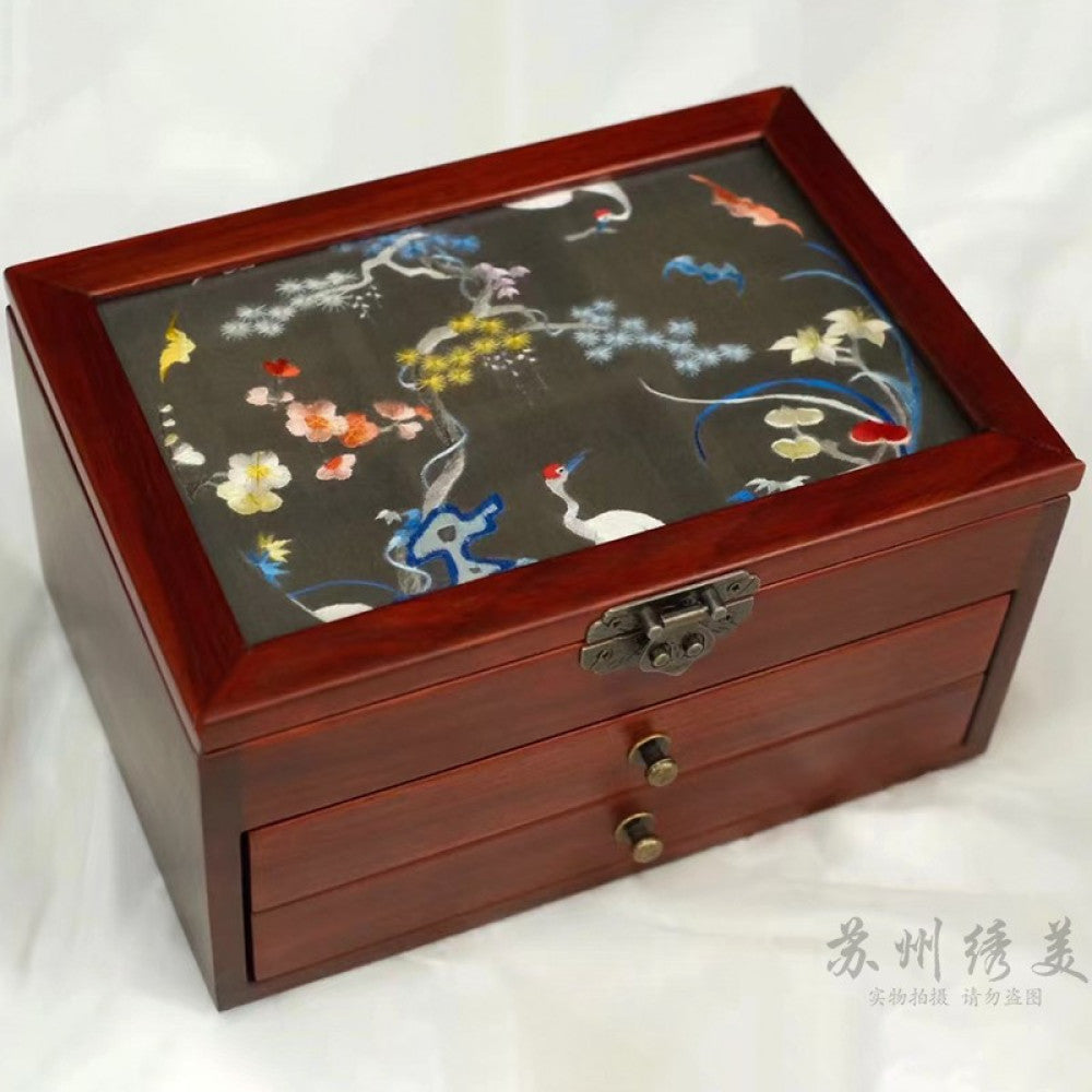 Embroidery jewelry box Chinese classical Suzhou embroidery solid wood storage box accessory three layer storage Suzhou embroidery beauty specialty gift image 40