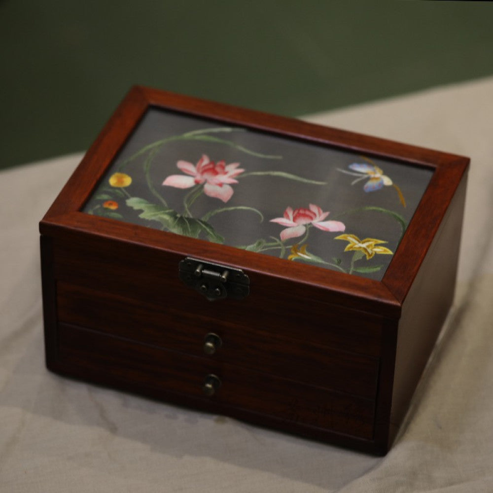Embroidery jewelry box Chinese classical Suzhou embroidery solid wood storage box accessory three layer storage Suzhou embroidery beauty specialty gift image 45