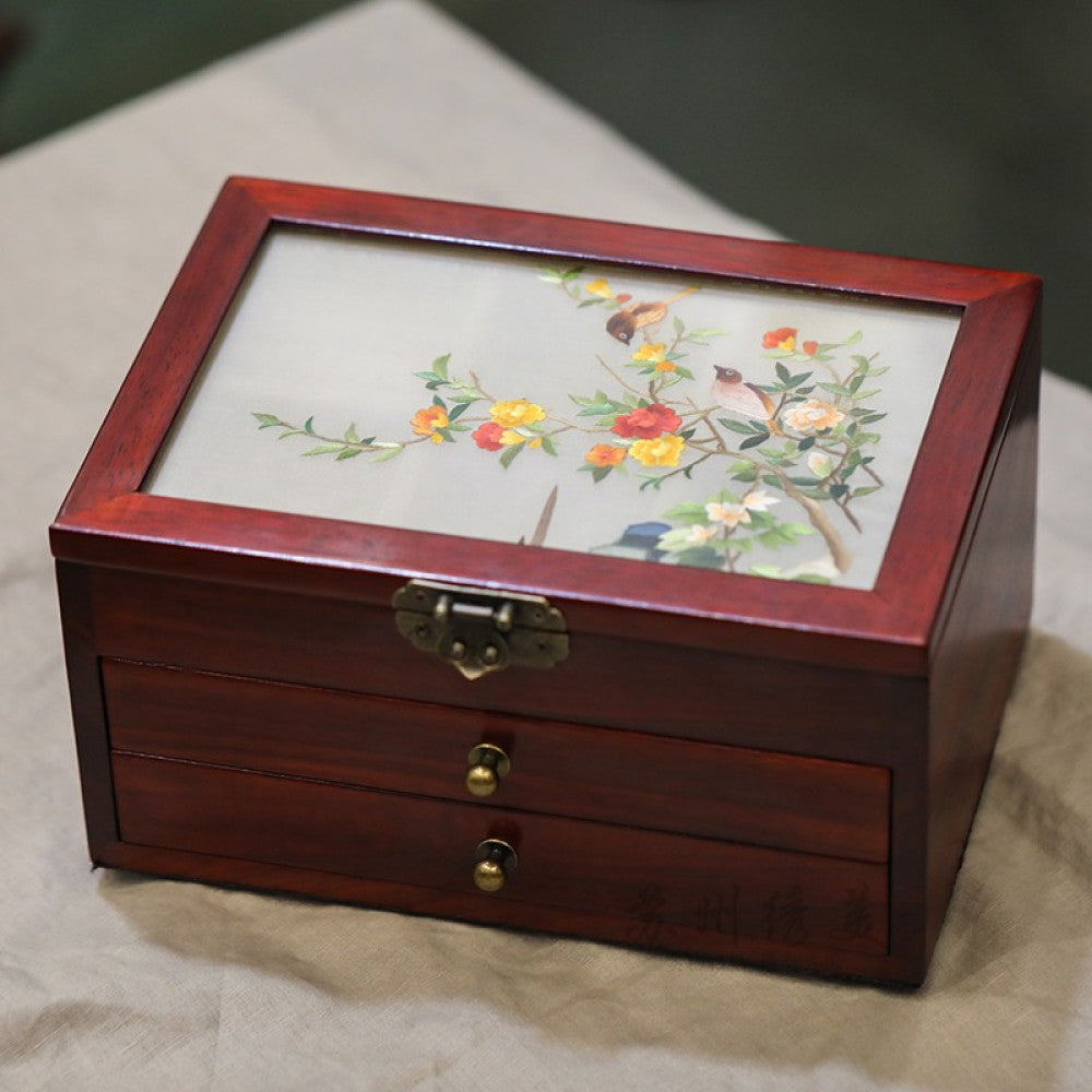 Embroidery jewelry box Chinese classical Suzhou embroidery solid wood storage box accessory three layer storage Suzhou embroidery beauty specialty gift image 46