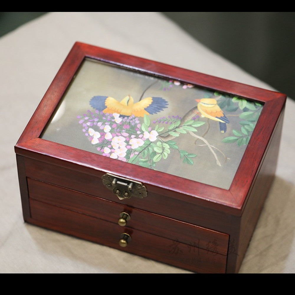 Embroidery jewelry box Chinese classical Suzhou embroidery solid wood storage box accessory three layer storage Suzhou embroidery beauty specialty gift image 48