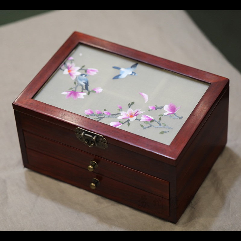 Embroidery jewelry box Chinese classical Suzhou embroidery solid wood storage box accessory three layer storage Suzhou embroidery beauty specialty gift image 52