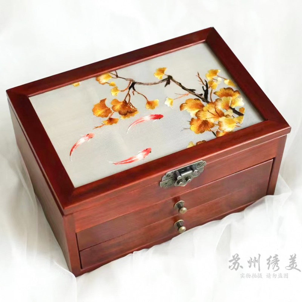 Embroidery jewelry box Chinese classical Suzhou embroidery solid wood storage box accessory three layer storage Suzhou embroidery beauty specialty gift image 60