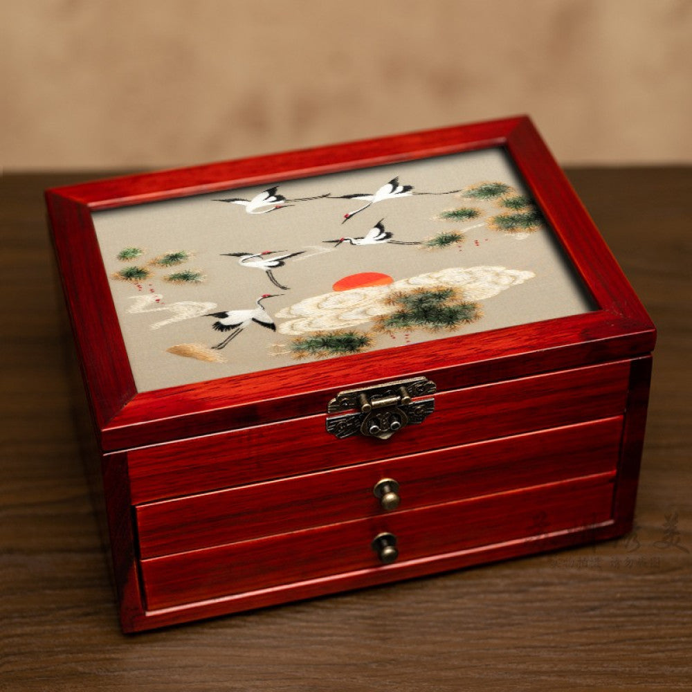 Embroidery jewelry box Chinese classical Suzhou embroidery solid wood storage box accessory three layer storage Suzhou embroidery beauty specialty gift image 70