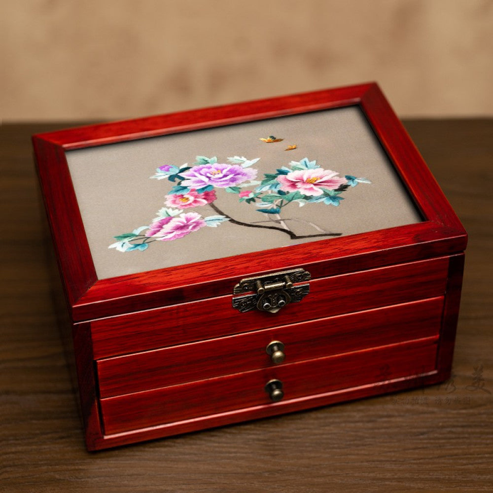 Embroidery jewelry box Chinese classical Suzhou embroidery solid wood storage box accessory three layer storage Suzhou embroidery beauty specialty gift image 74