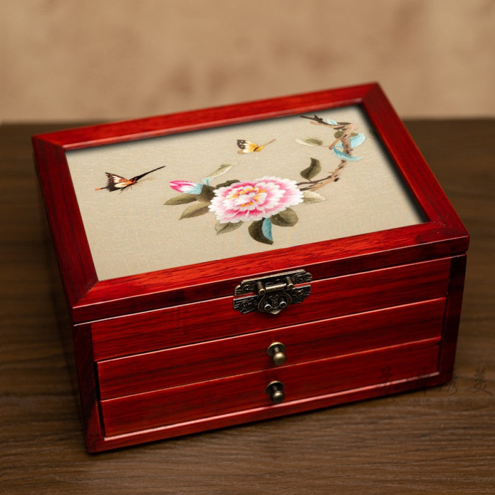 Embroidery jewelry box Chinese classical Suzhou embroidery solid wood storage box accessory three layer storage Suzhou embroidery beauty specialty gift image 78