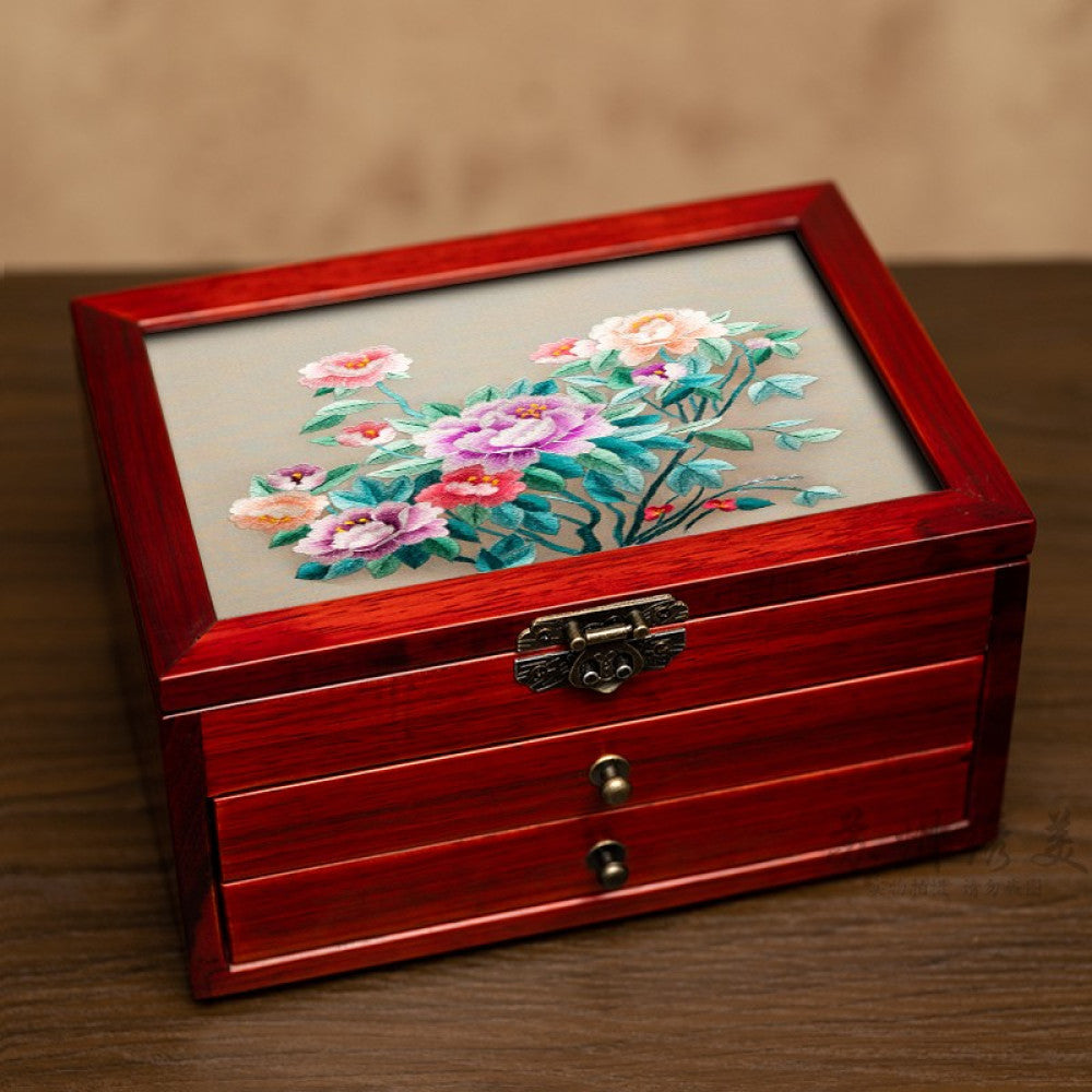 Embroidery jewelry box Chinese classical Suzhou embroidery solid wood storage box accessory three layer storage Suzhou embroidery beauty specialty gift image 84
