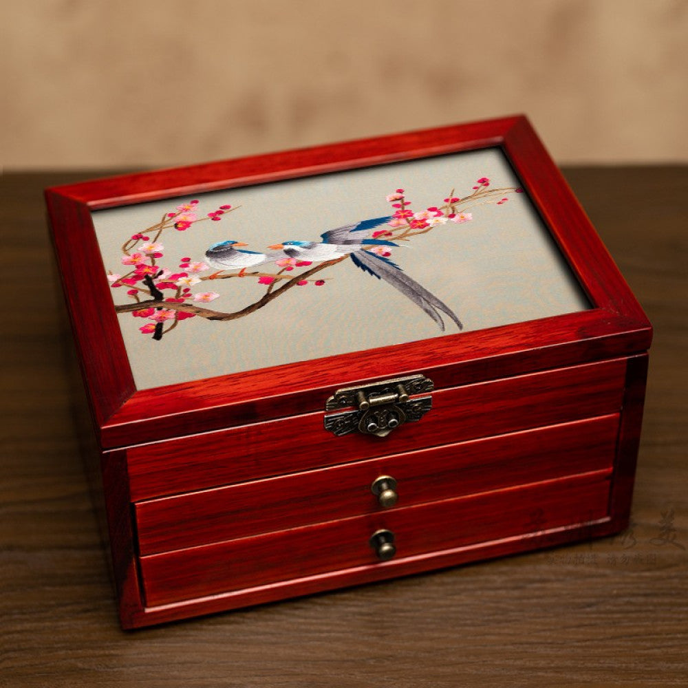 Embroidery jewelry box Chinese classical Suzhou embroidery solid wood storage box accessory three layer storage Suzhou embroidery beauty specialty gift image 94