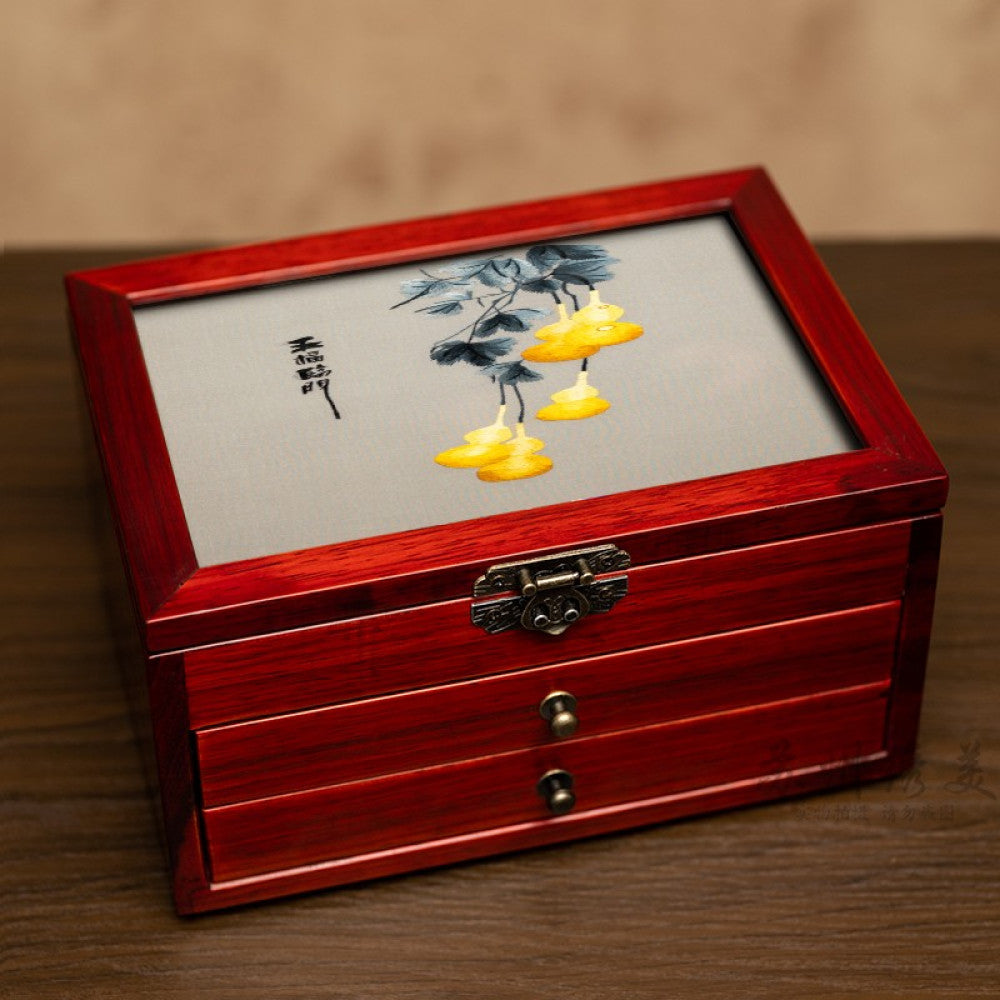 Embroidery jewelry box Chinese classical Suzhou embroidery solid wood storage box accessory three layer storage Suzhou embroidery beauty specialty gift image 96