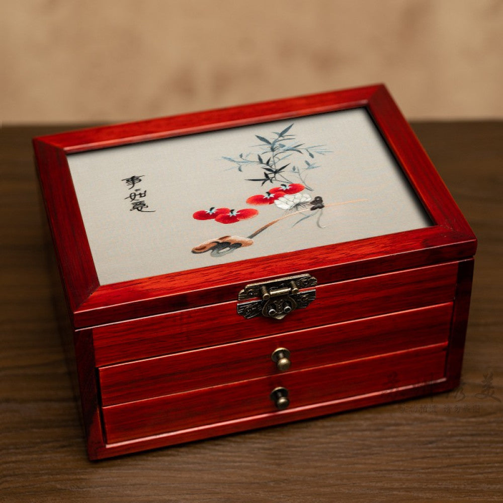 Embroidery jewelry box Chinese classical Suzhou embroidery solid wood storage box accessory three layer storage Suzhou embroidery beauty specialty gift image 98
