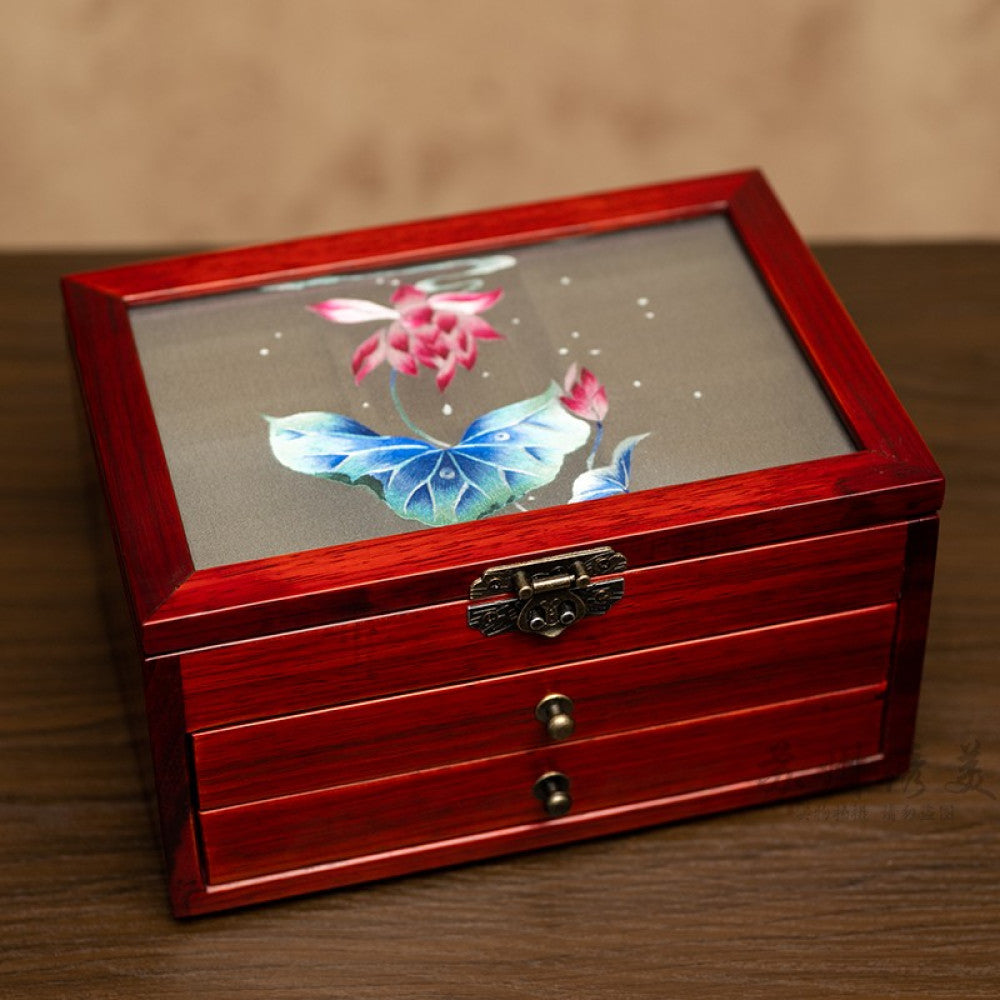 Embroidery jewelry box Chinese classical Suzhou embroidery solid wood storage box accessory three layer storage Suzhou embroidery beauty specialty gift image 104