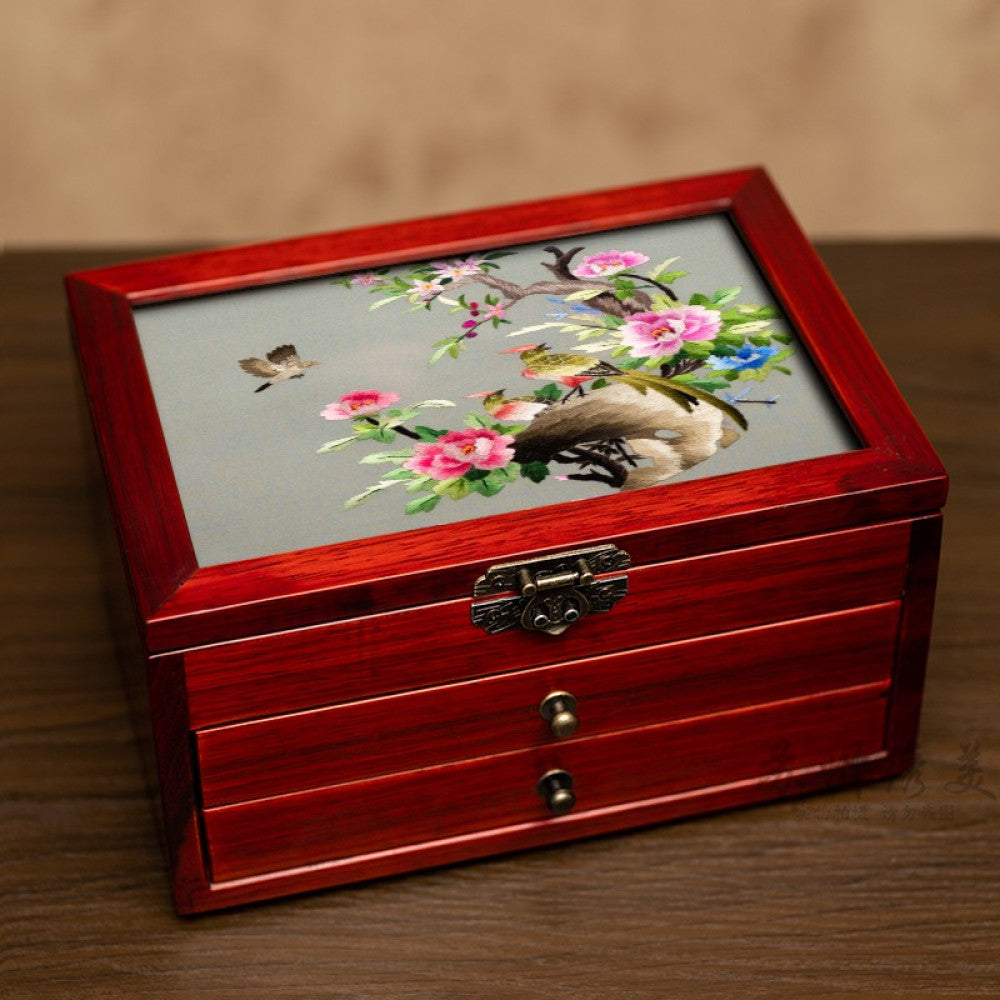 Embroidery jewelry box Chinese classical Suzhou embroidery solid wood storage box accessory three layer storage Suzhou embroidery beauty specialty gift image 106