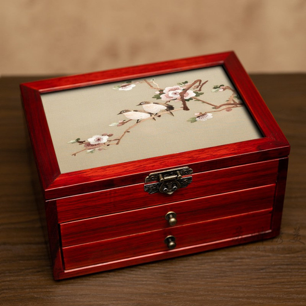 Embroidery jewelry box Chinese classical Suzhou embroidery solid wood storage box accessory three layer storage Suzhou embroidery beauty specialty gift image 109