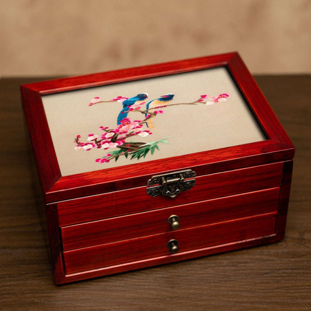 Embroidery jewelry box Chinese classical Suzhou embroidery solid wood storage box accessory three layer storage Suzhou embroidery beauty specialty gift image 110