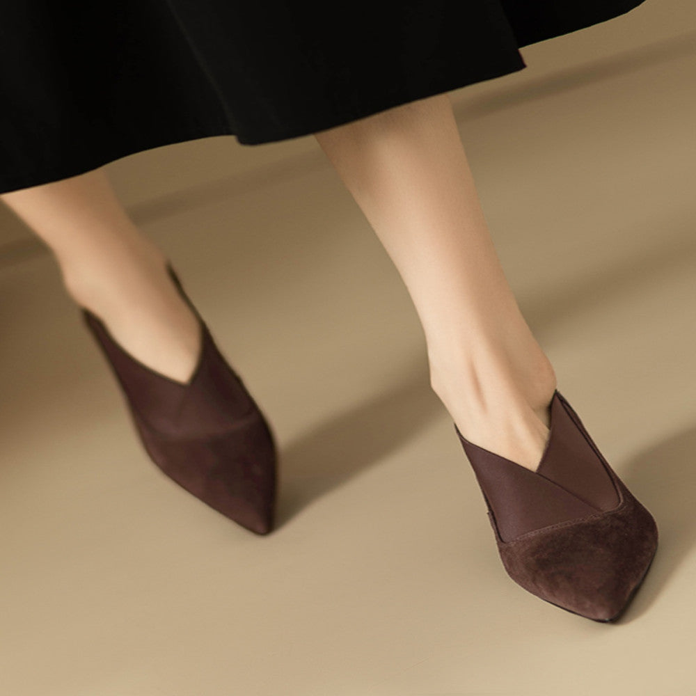 2025 French pointed versatile single shoes for women s spring and autumn new style commuting bare boots V neck slim heel leather high heels image 35