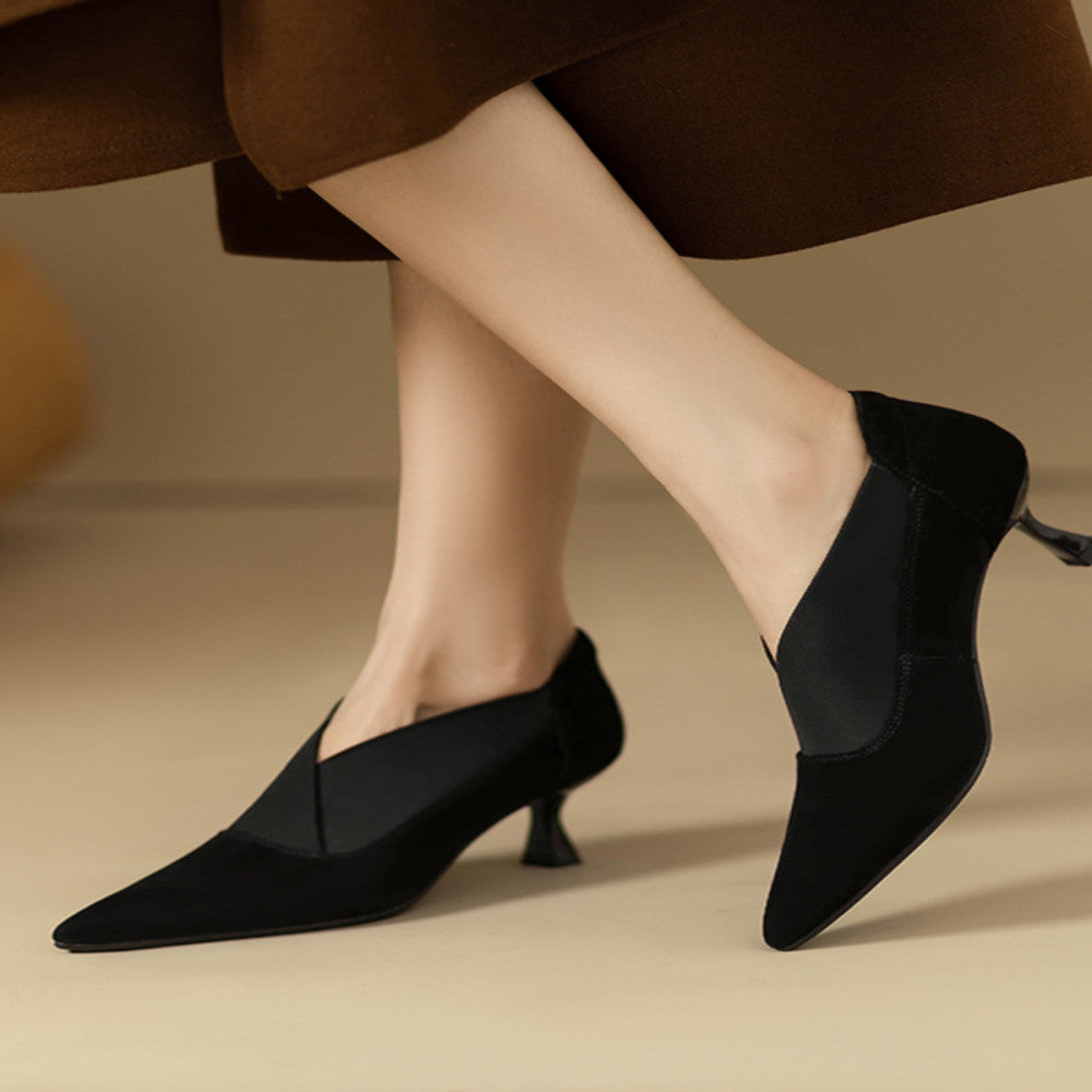 2025 French pointed versatile single shoes for women s spring and autumn new style commuting bare boots V neck slim heel leather high heels image 36