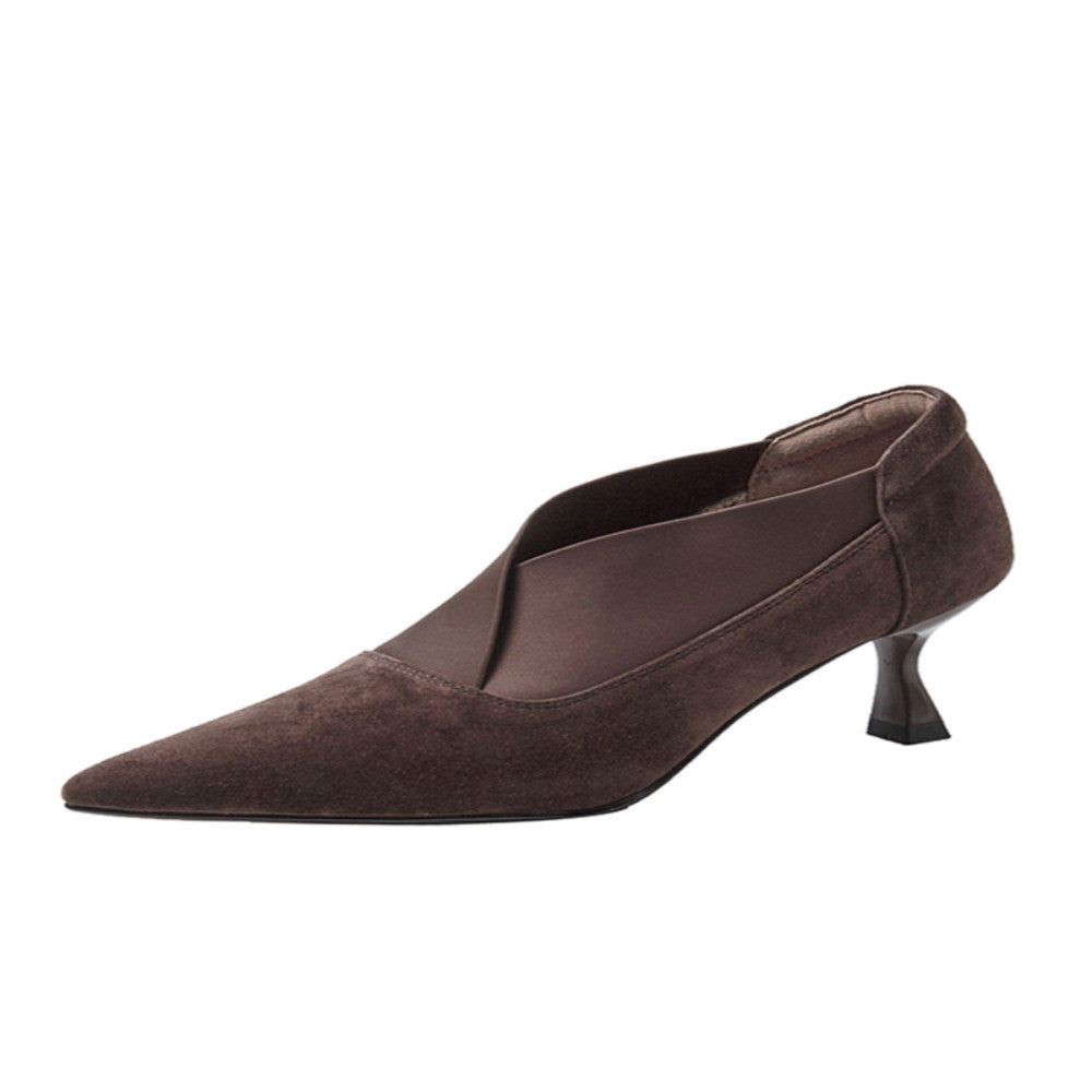 2025 French pointed versatile single shoes for women s spring and autumn new style commuting bare boots V neck slim heel leather high heels image 37