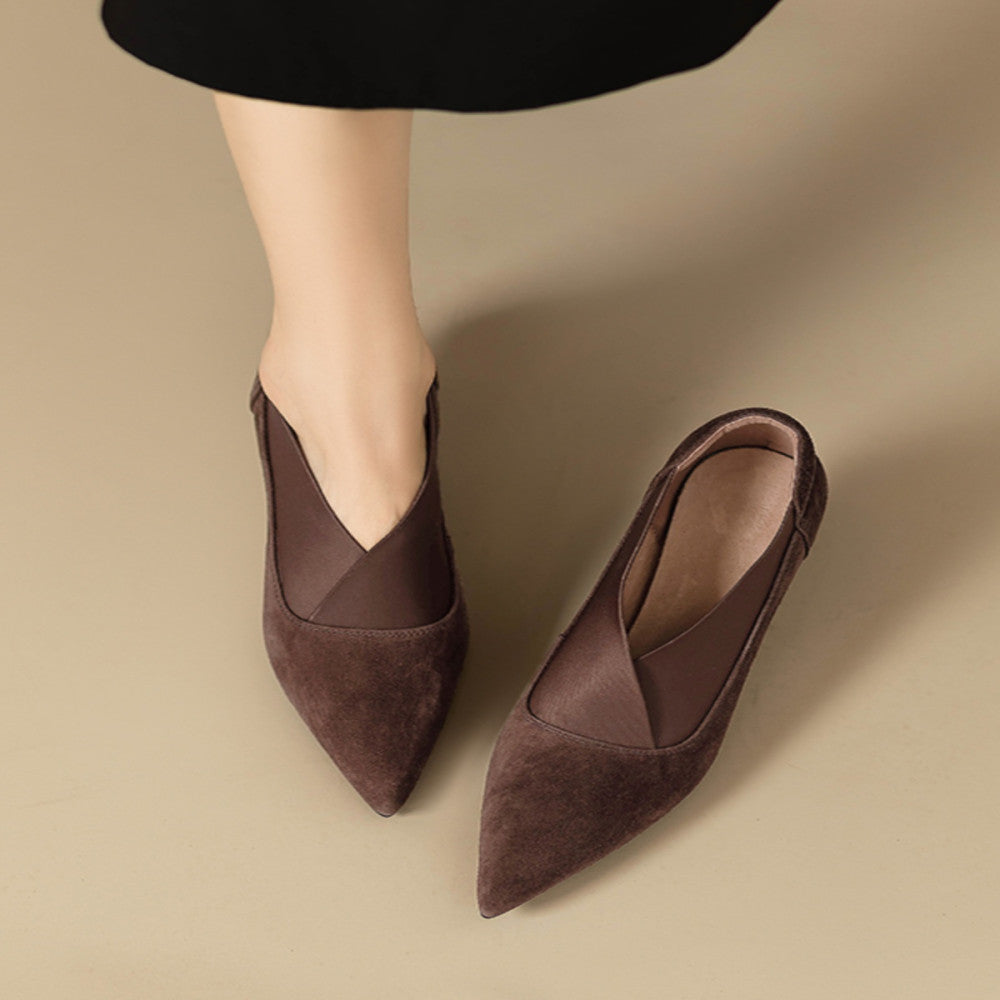 2025 French pointed versatile single shoes for women s spring and autumn new style commuting bare boots V neck slim heel leather high heels image 0