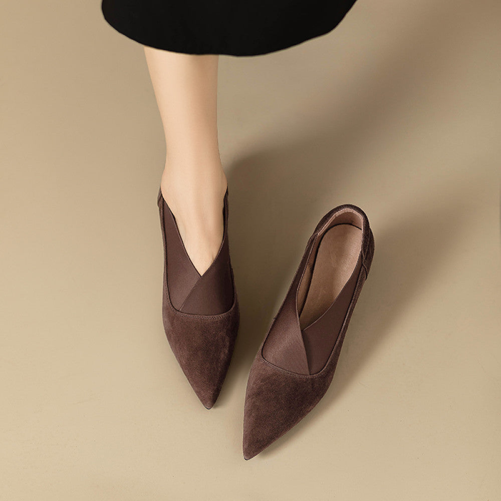 2025 French pointed versatile single shoes for women s spring and autumn new style commuting bare boots V neck slim heel leather high heels image 3
