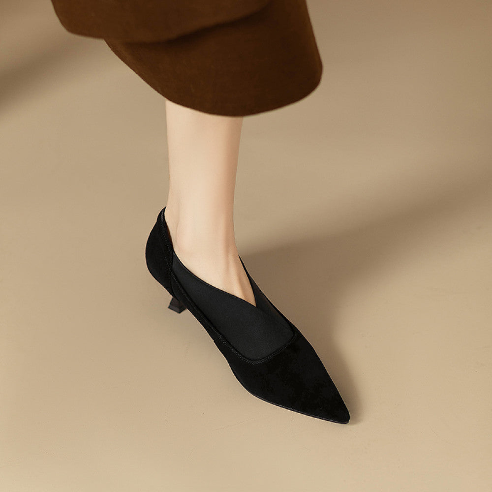 2025 French pointed versatile single shoes for women s spring and autumn new style commuting bare boots V neck slim heel leather high heels image 17