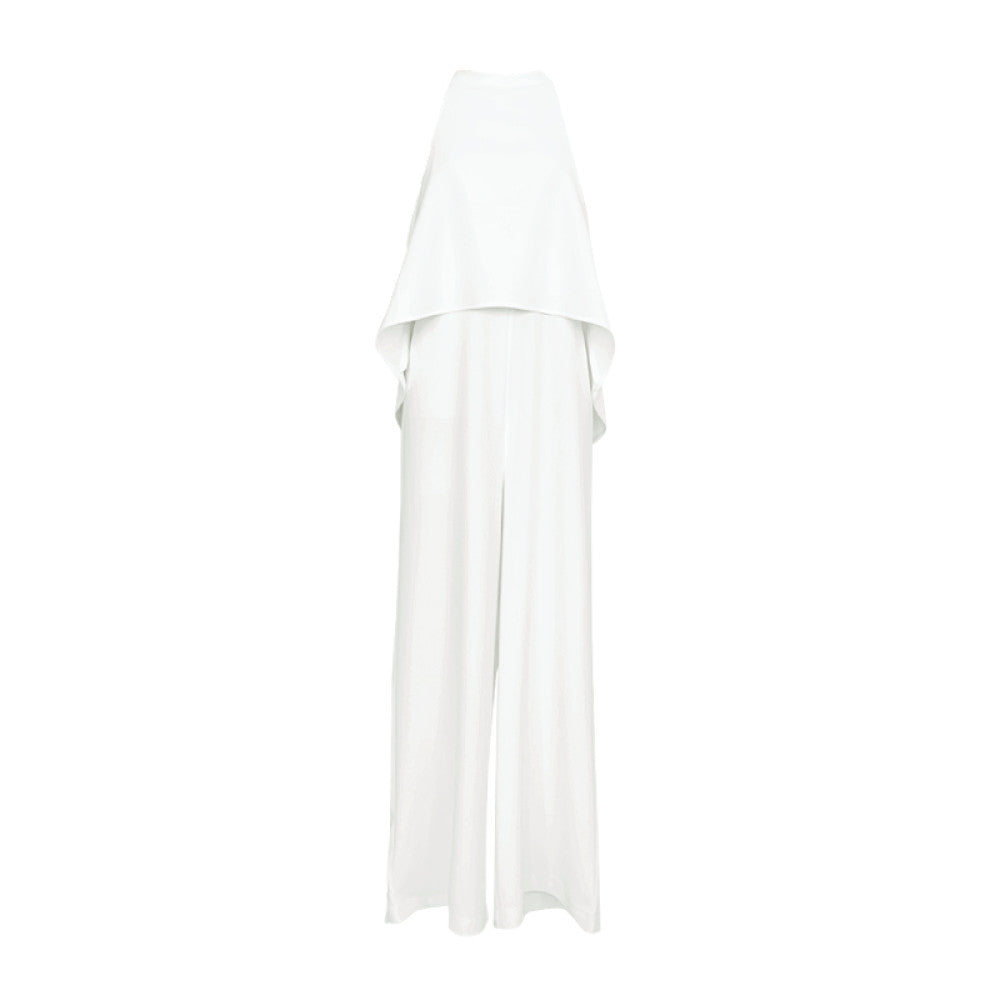 White jumpsuit women s summer 2025 new design sense high waist slimming temperament chiffon one piece wide leg jumpsuit image 5