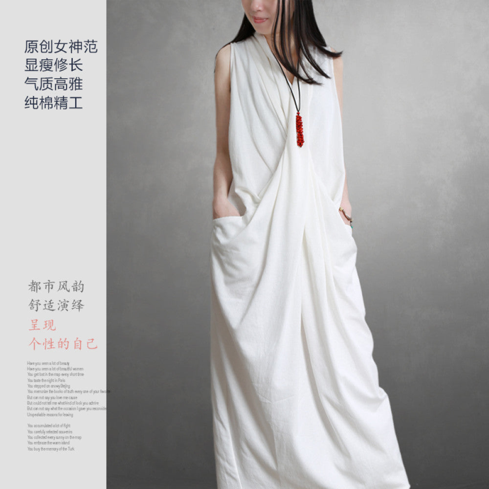 Xifeng brand pure cotton goddess style dress looks slim irregular elegant solid color vest skirt beautiful for spring and summer 2025 image 4