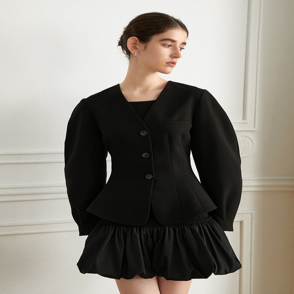 AEL original high end small suit 2025 early autumn new black V neck casual short jacket for women image 3