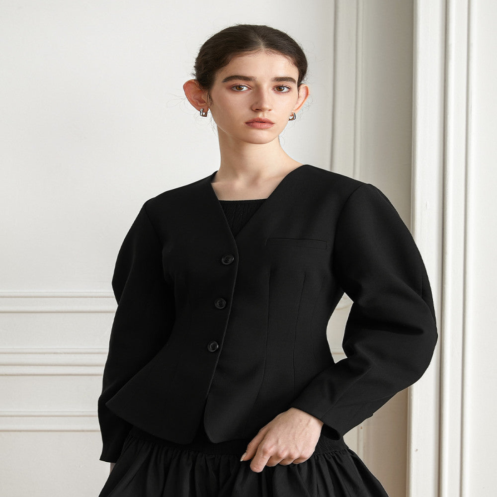 AEL original high end small suit 2025 early autumn new black V neck casual short jacket for women image 5