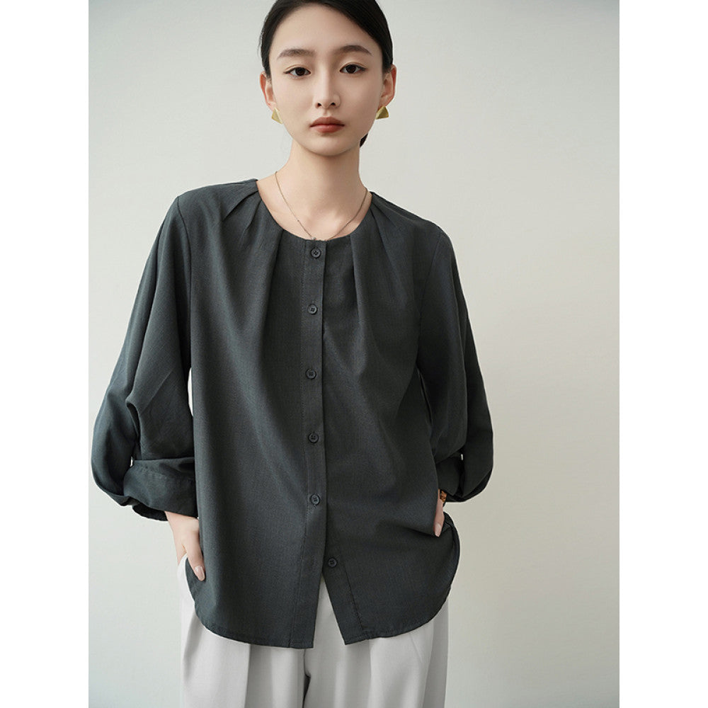 ACHU lightweight breathable round neck seven quarter sleeve white shirt for women s spring lantern sleeve design commuter top image 10