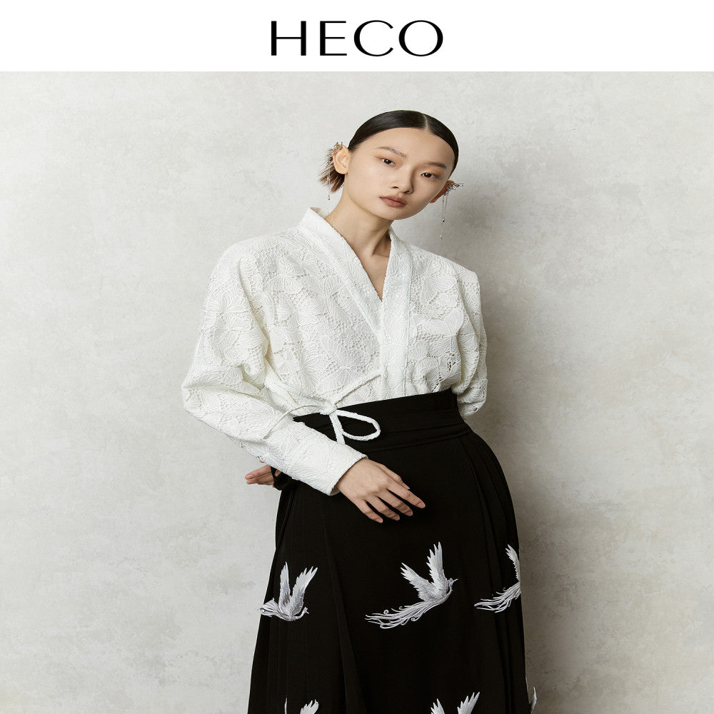 HECO Mengdie s new Chinese style cardigan top women s clothing 2025 autumn horse face skirt new shirt jacket image 3