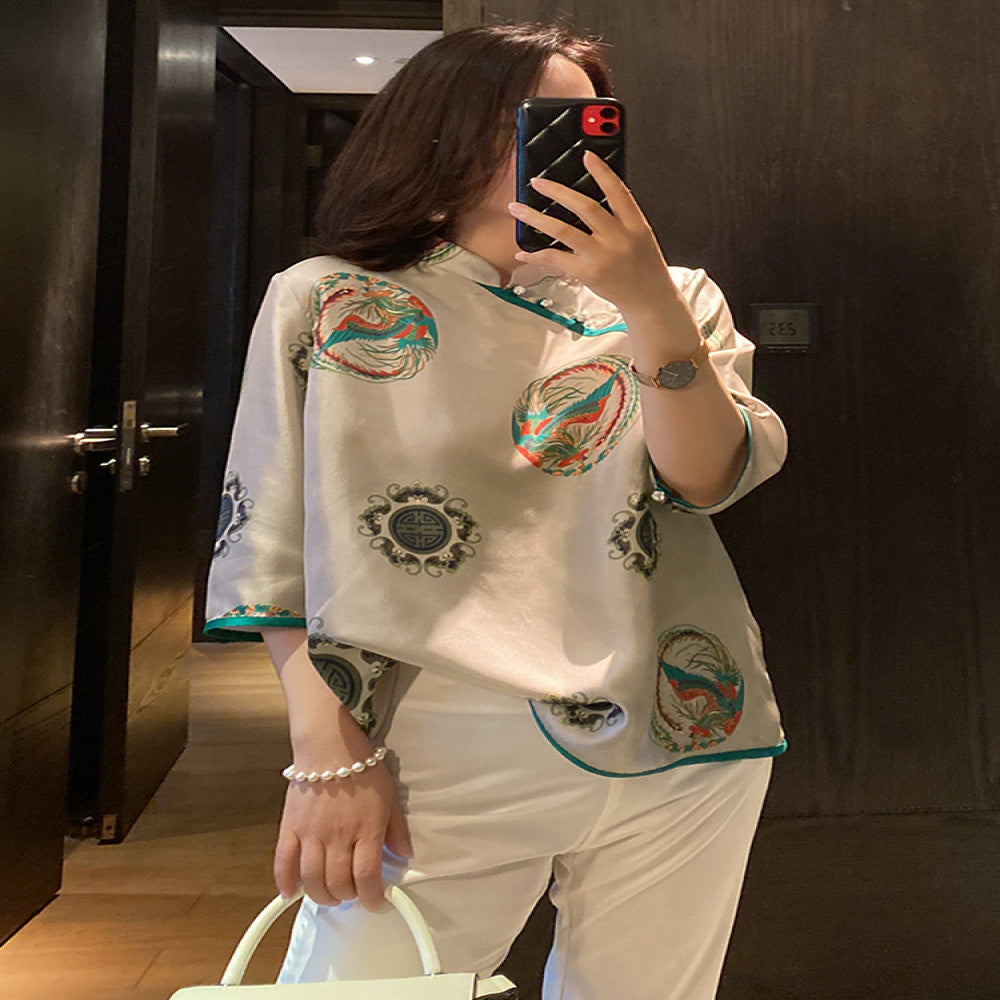 Heavy duty silk top for women in Spring and Autumn 2025 new style of new Chinese Tang clothing retro design niche silk shirt trend image 2