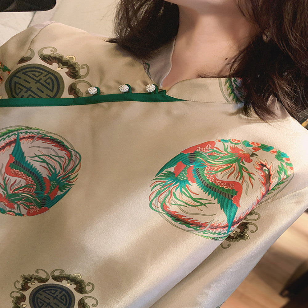 Heavy duty silk top for women in Spring and Autumn 2025 new style of new Chinese Tang clothing retro design niche silk shirt trend image 3