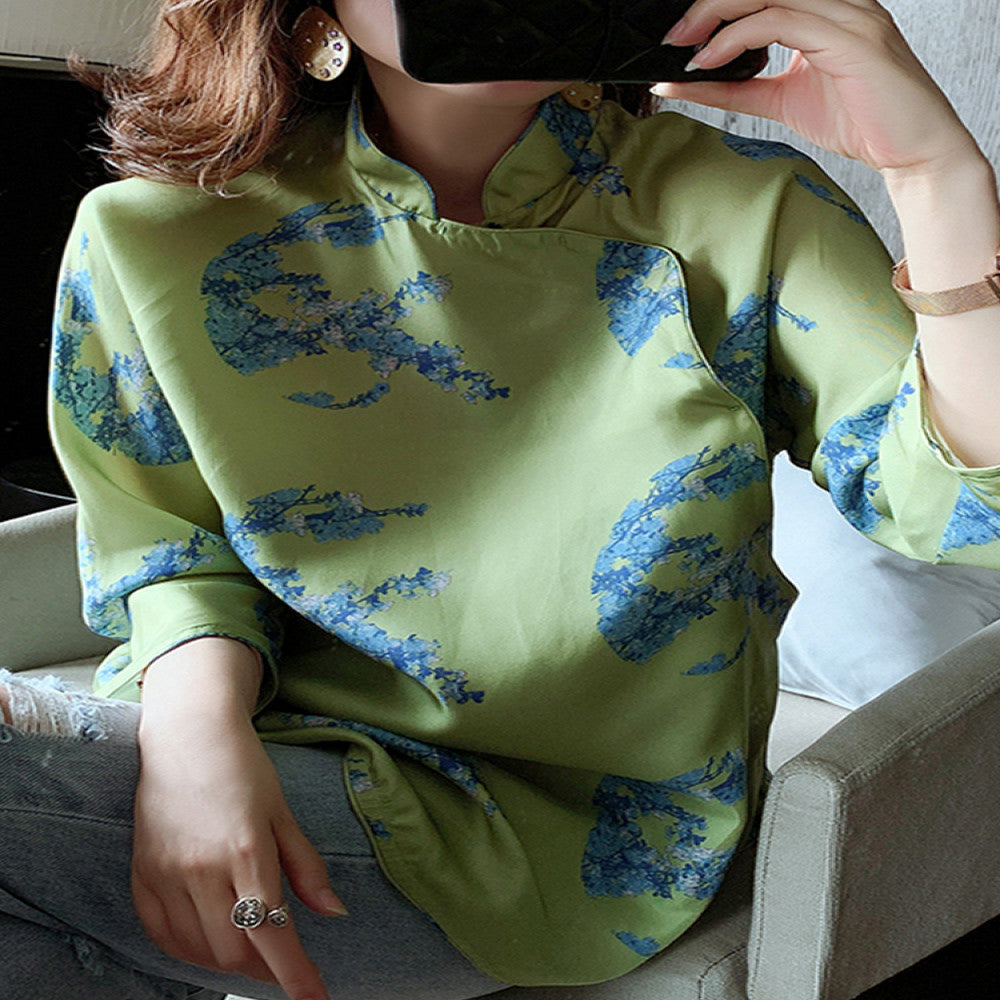 Silk retro Tang style shirt for women in Spring and Autumn 2025 new Chinese style top with stand up collar Chinese style temperament high end silk image 1