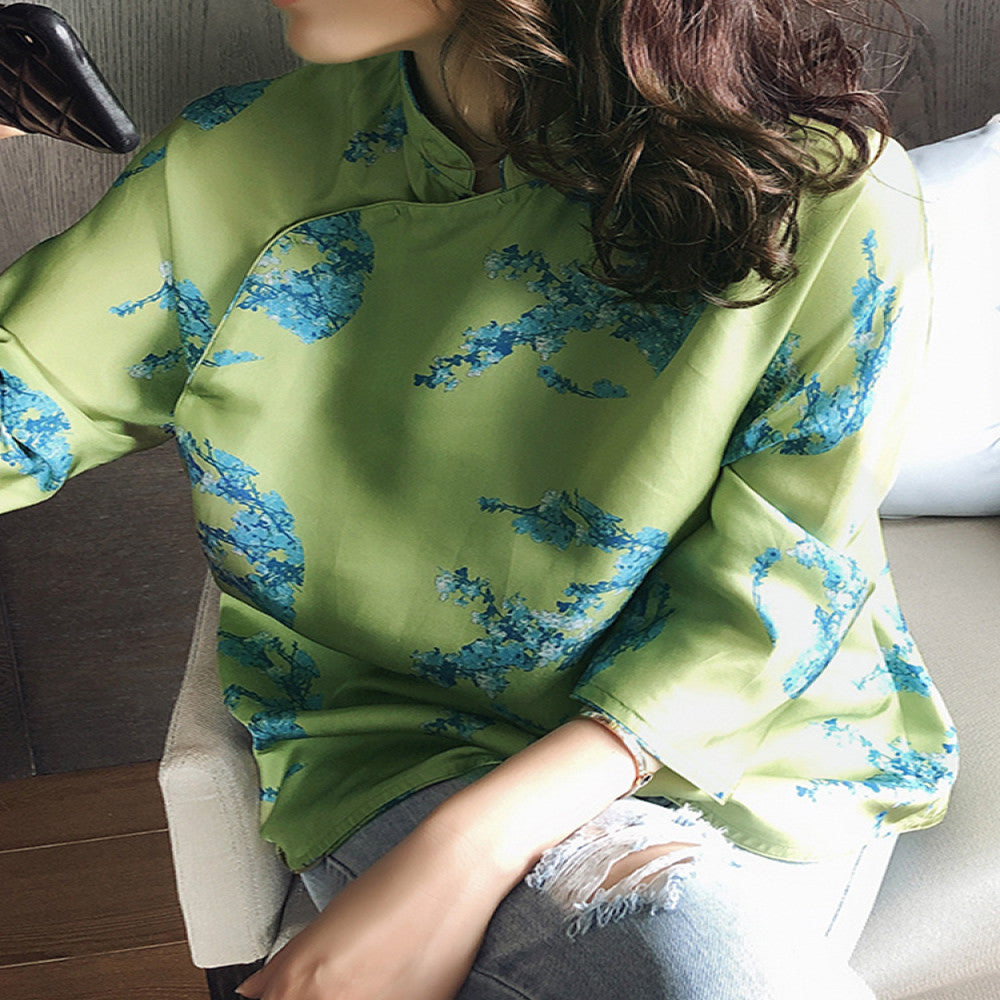 Silk retro Tang style shirt for women in Spring and Autumn 2025 new Chinese style top with stand up collar Chinese style temperament high end silk image 2