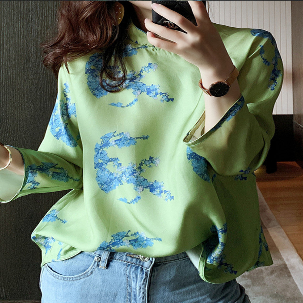 Silk retro Tang style shirt for women in Spring and Autumn 2025 new Chinese style top with stand up collar Chinese style temperament high end silk image 3