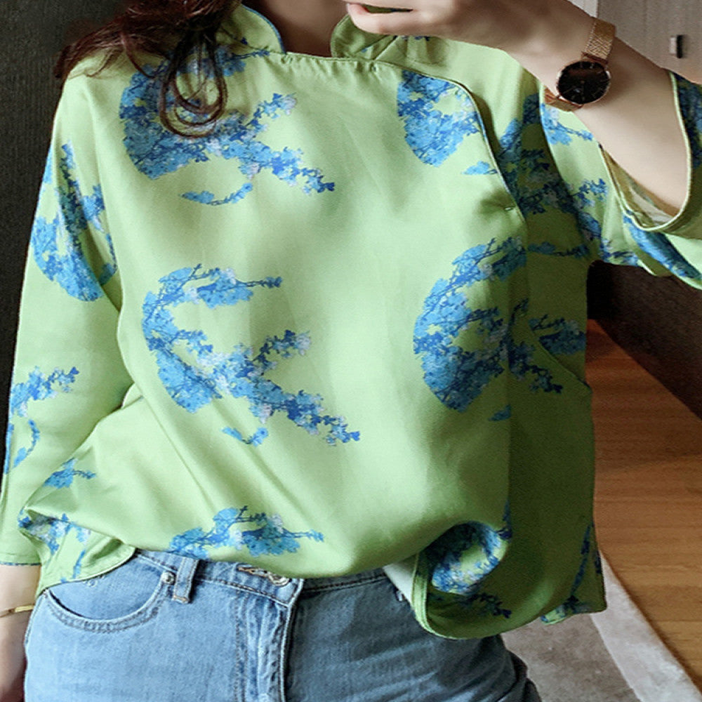 Silk retro Tang style shirt for women in Spring and Autumn 2025 new Chinese style top with stand up collar Chinese style temperament high end silk image 4