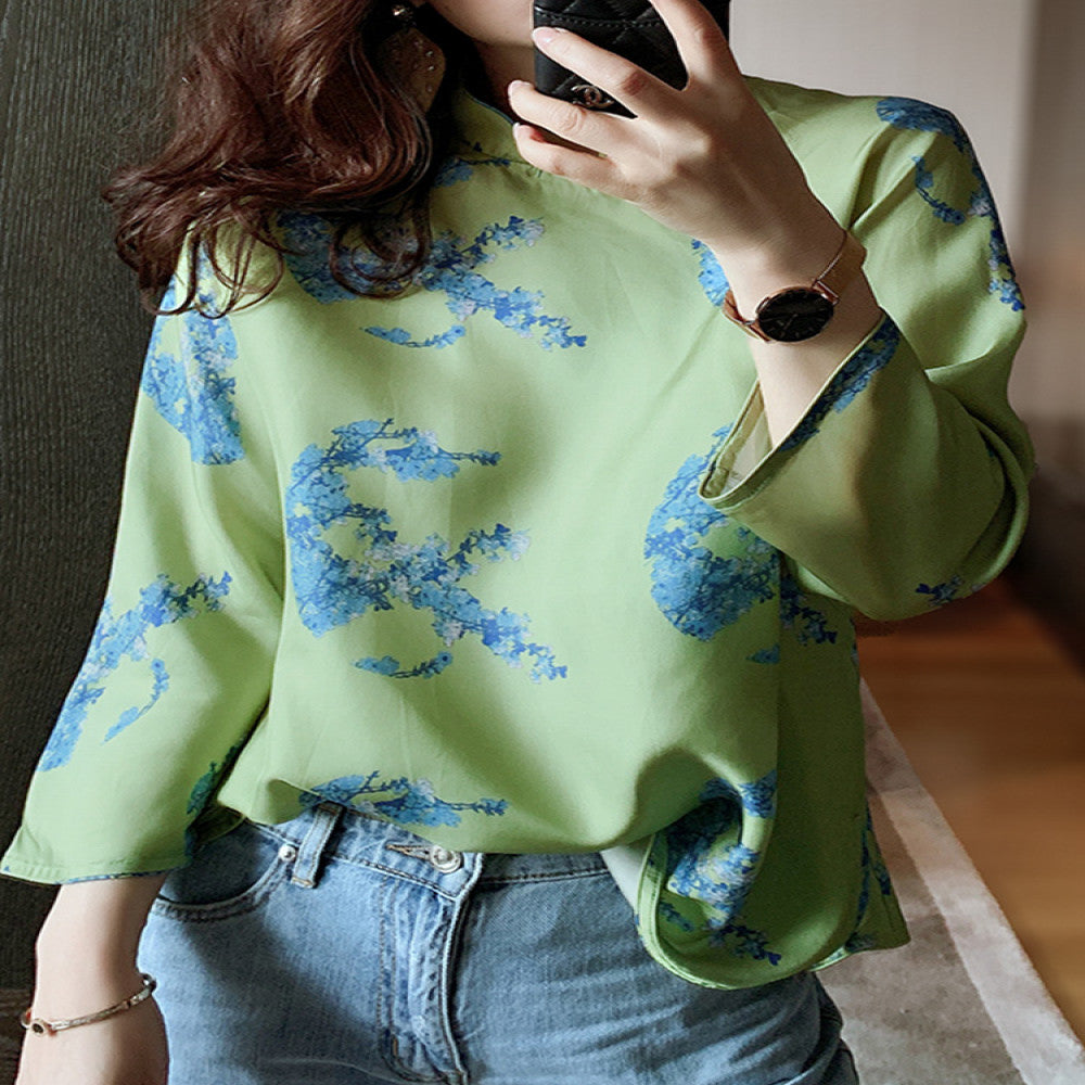 Silk retro Tang style shirt for women in Spring and Autumn 2025 new Chinese style top with stand up collar Chinese style temperament high end silk image 5