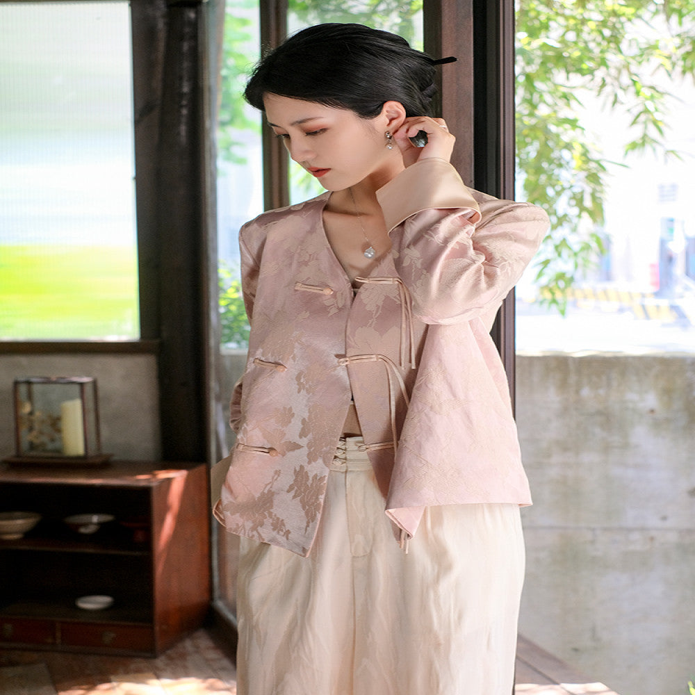 Yangshi Fengzhuo new Chinese style light Chinese style short jacket for women s spring 2025 new pink button top image 1