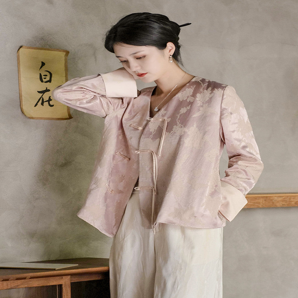 Yangshi Fengzhuo new Chinese style light Chinese style short jacket for women s spring 2025 new pink button top image 4