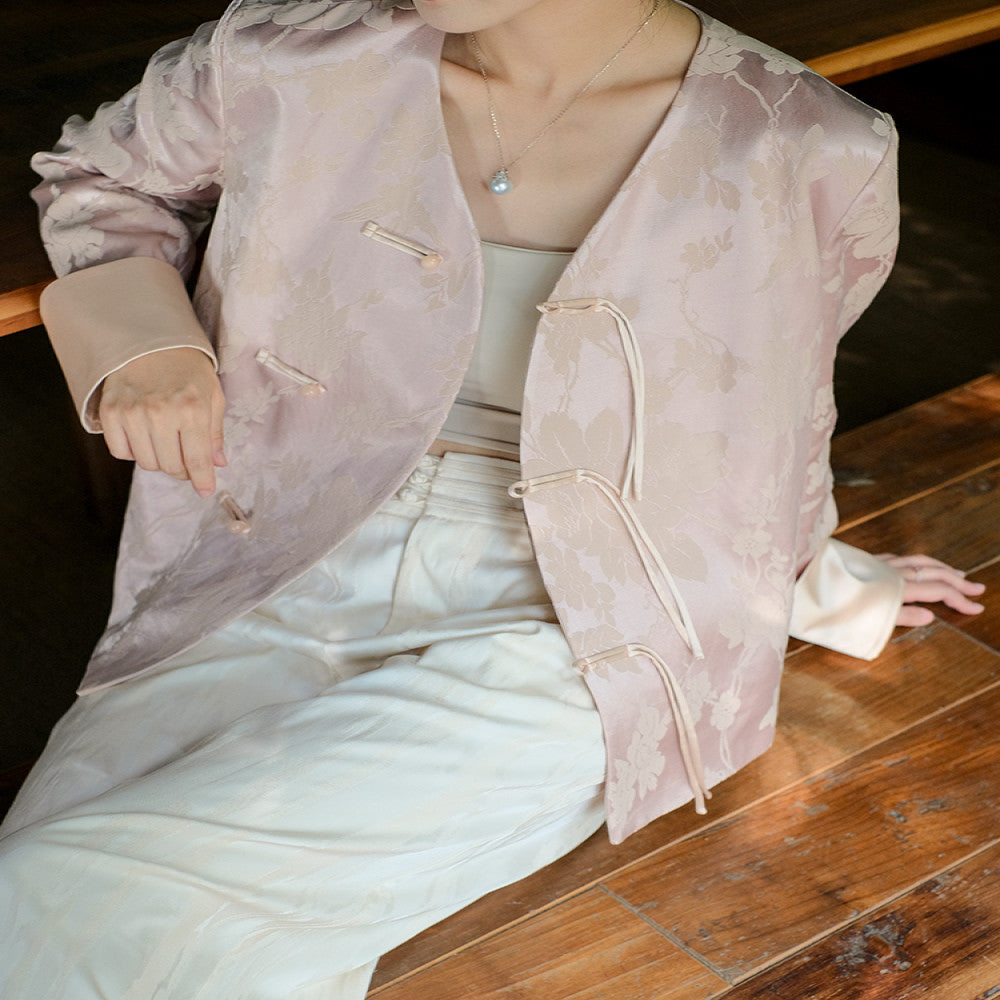 Yangshi Fengzhuo new Chinese style light Chinese style short jacket for women s spring 2025 new pink button top image 5