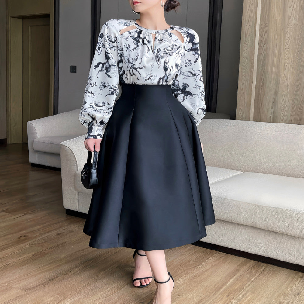 SUSUS black and white ink printed shirt for women s summer 2025 new hollow out niche design sense high end fashion top image 3